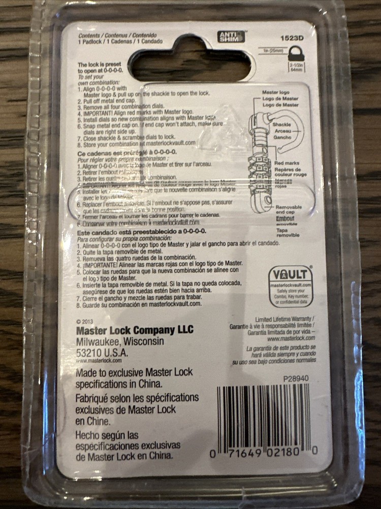 MASTER LOCK 1523D 4-DIGIT COMBINATION PADLOCK White