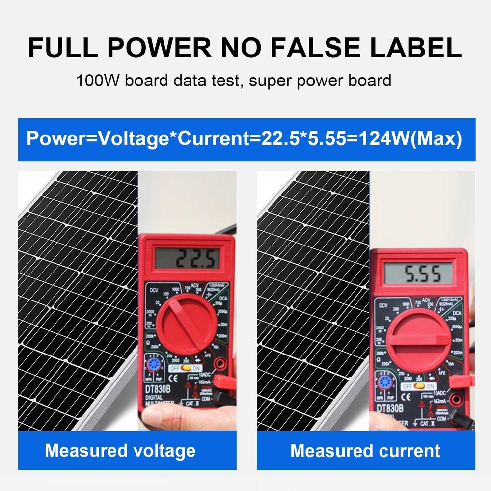 100W 12 Volt High-Efficiency Mono Solar Panel PV Module for RV Marine Rooftop