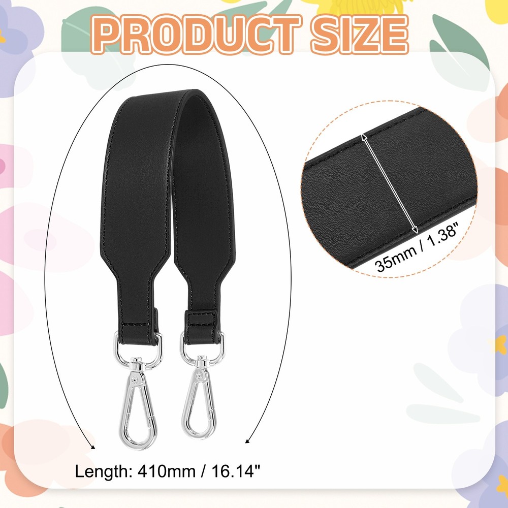 16 Inch Leather Purse Strap, Plain Pattern with Silver Buckle, Black