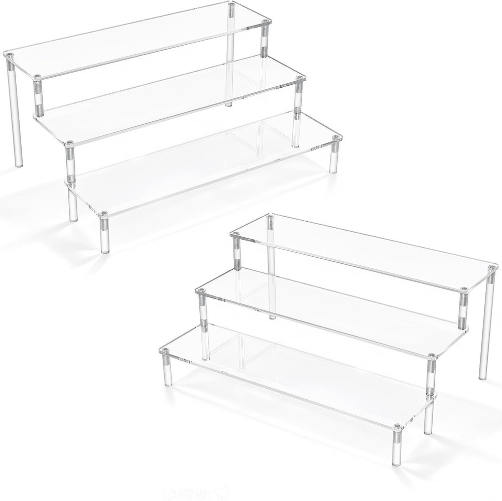 2 Packs Acrylic Display Risers,Clear Display Risers Stand Small Mini Shelf 3