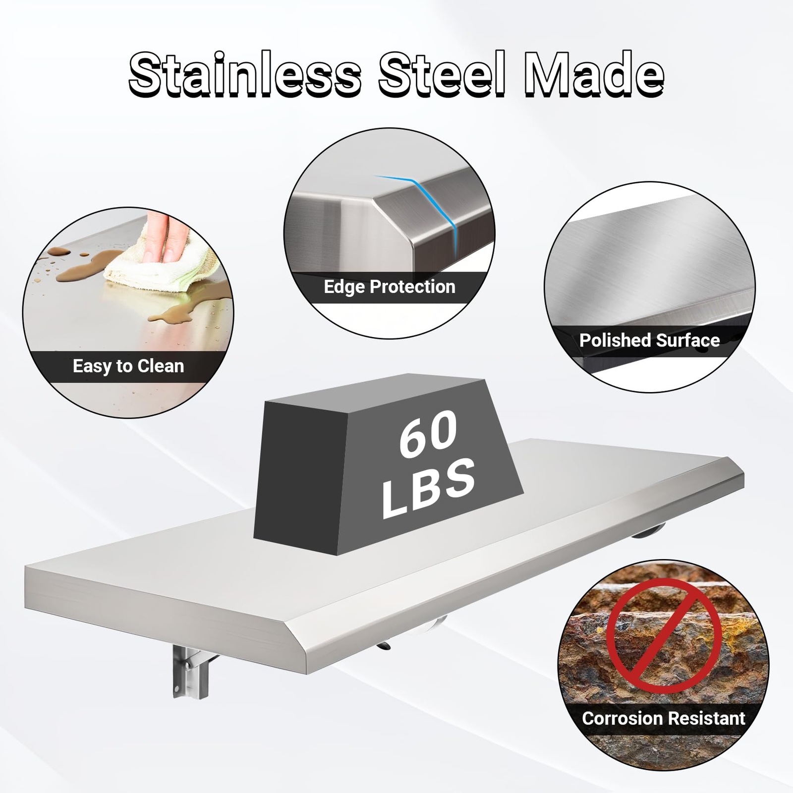Folding Concession Shelf 36 x 12 Stainless Steel Drop Down Folding Serving