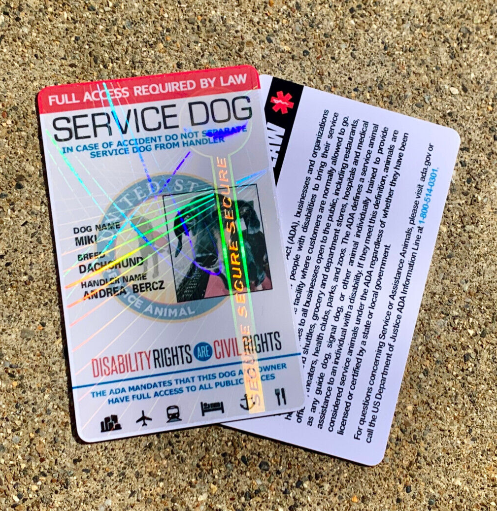 SERVICE DOG ID CARD HOLOGRAPHIC PVC ASSISTANCE ANIMAL ID BADGE TAG FOR VEST