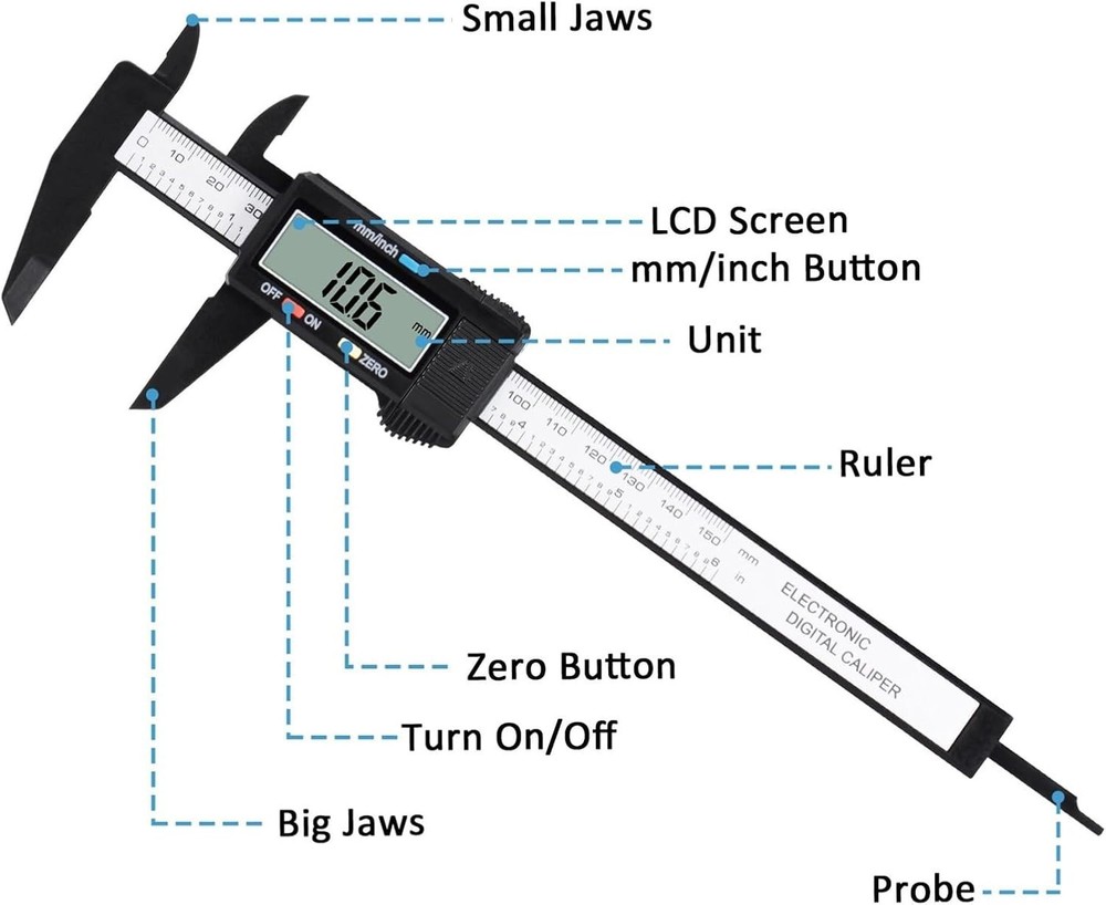 Precision Electronic Micrometer Caliper 0-6” with Inch & Metric Conversion