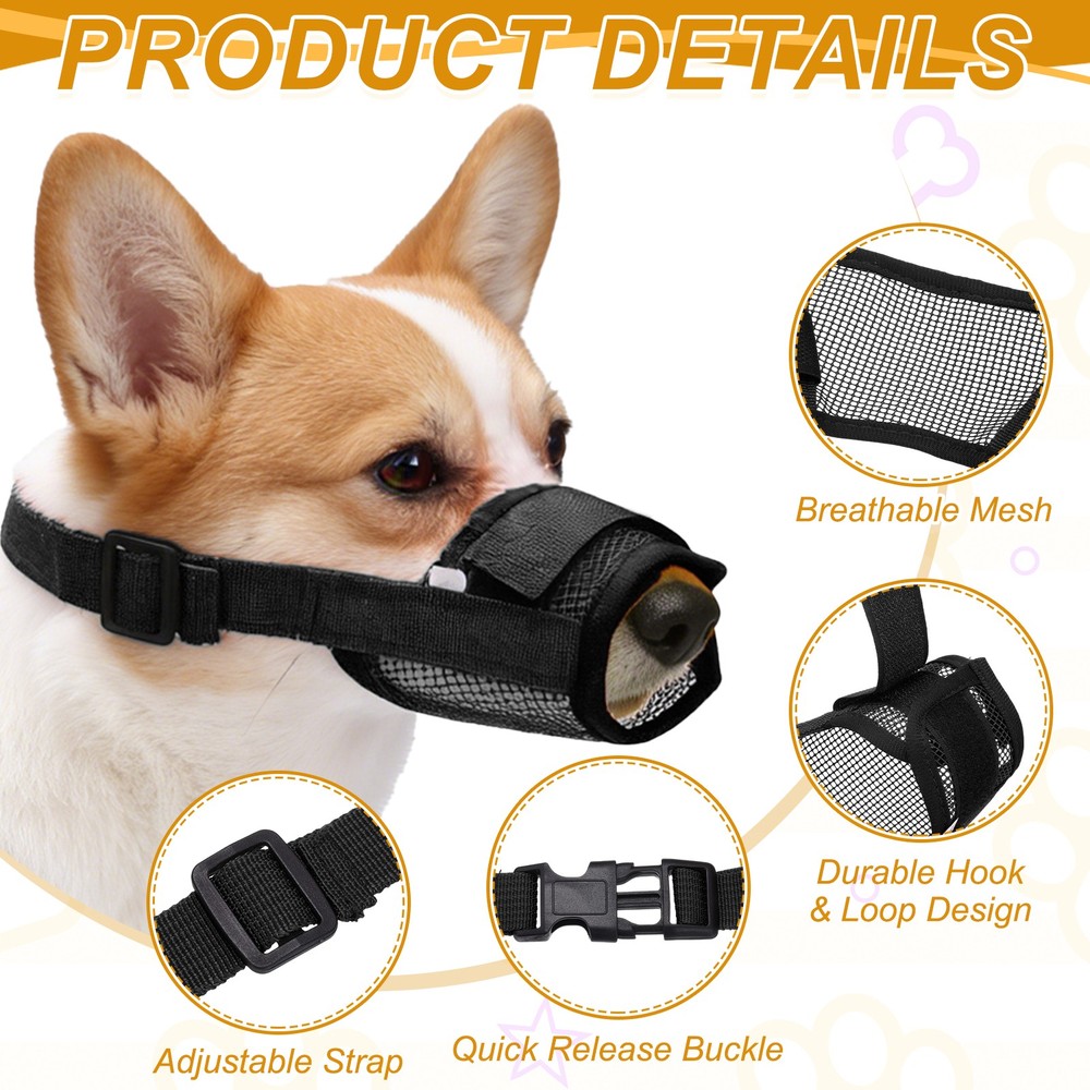 Dog Muzzle Soft Mesh Muzzle Mouth Guard Cover Black XXL