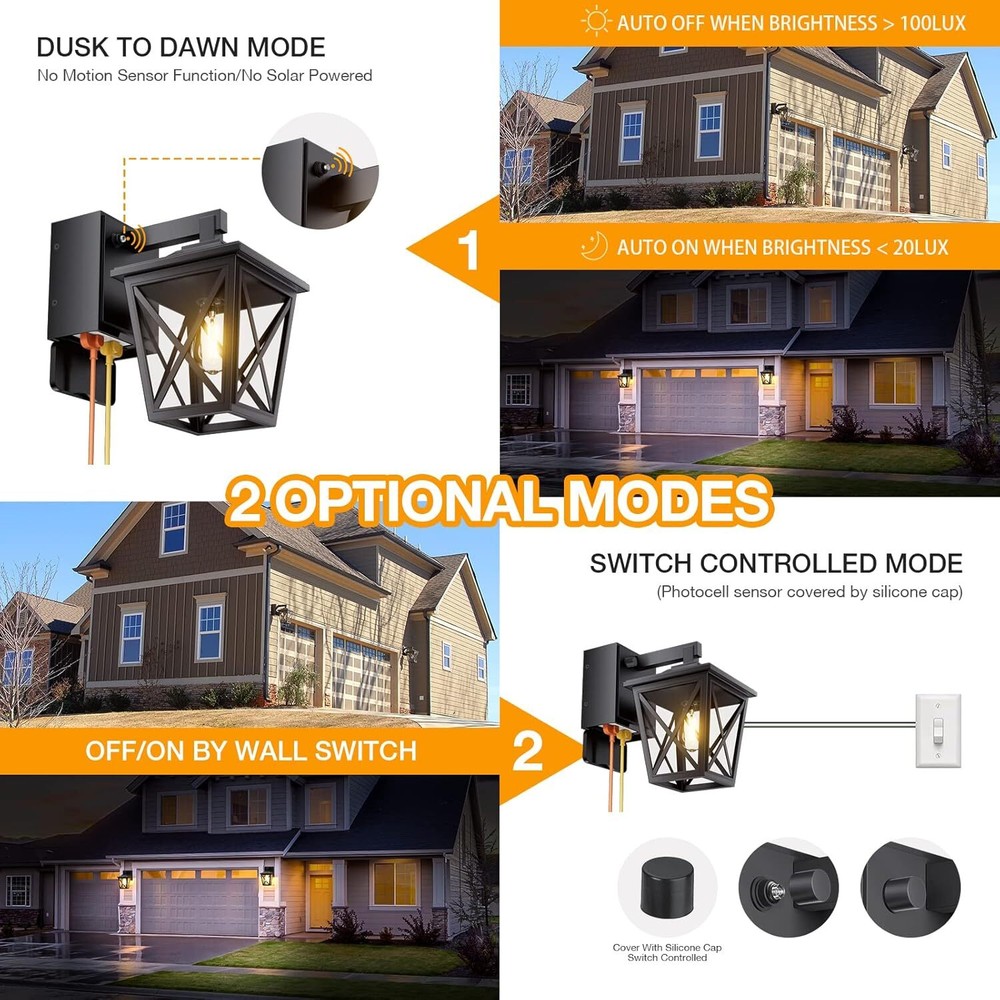 Porch Light with Socket, Waterproof Rustproof Aluminum with GFCI Socket (Black)