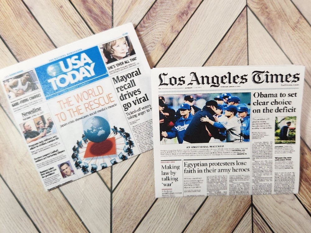 1/6 SCALE Miniature US Newspapers TWO (2)