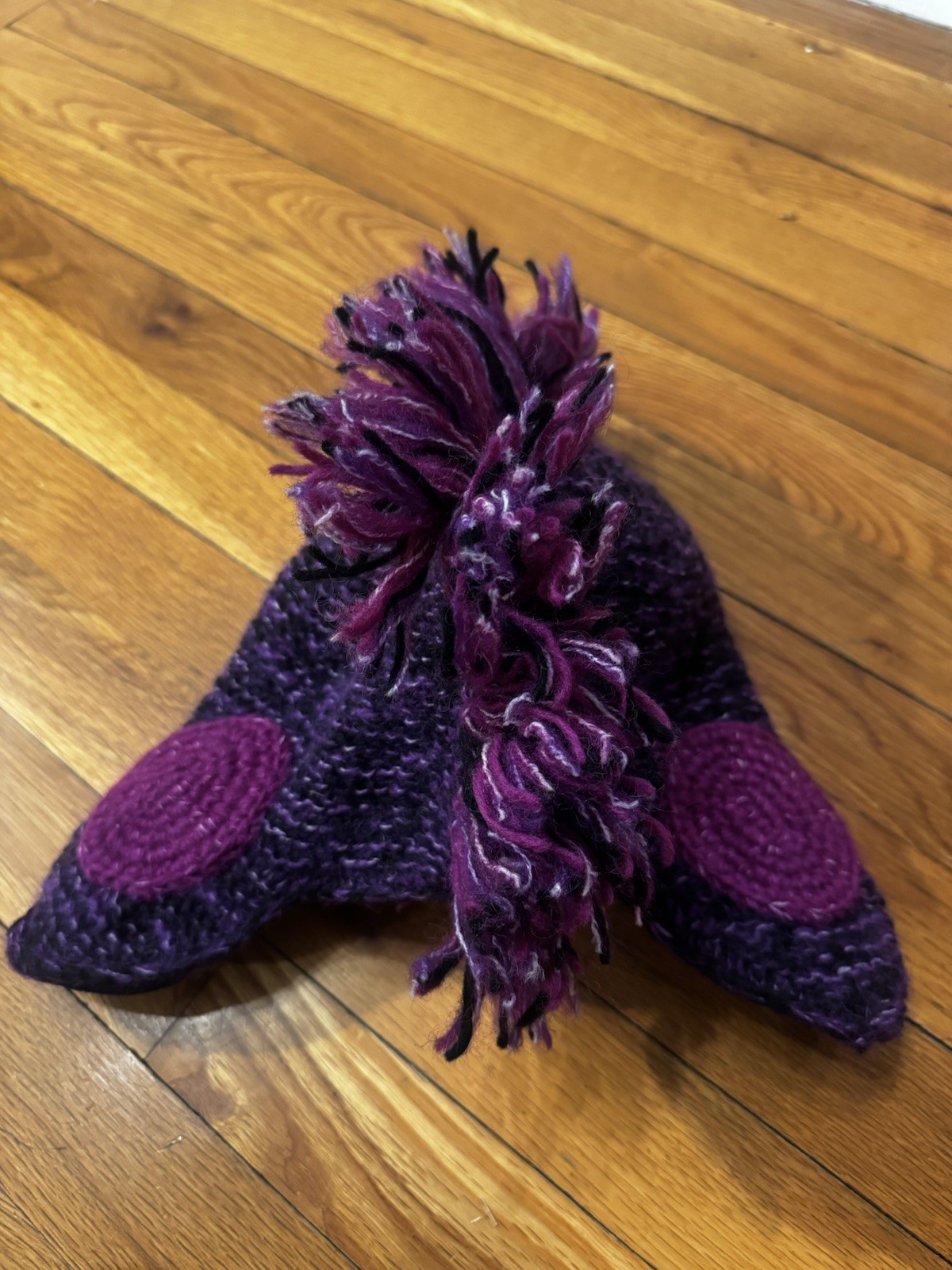 Nirvanna Designs Purple Knit Mohawk Hat Handmade Wool Adult OSFM Nepal
