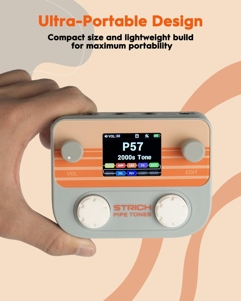 Pipe Tones Pocket Multi-Effects Processor for Guitar and Bass with 10 Effect Mod