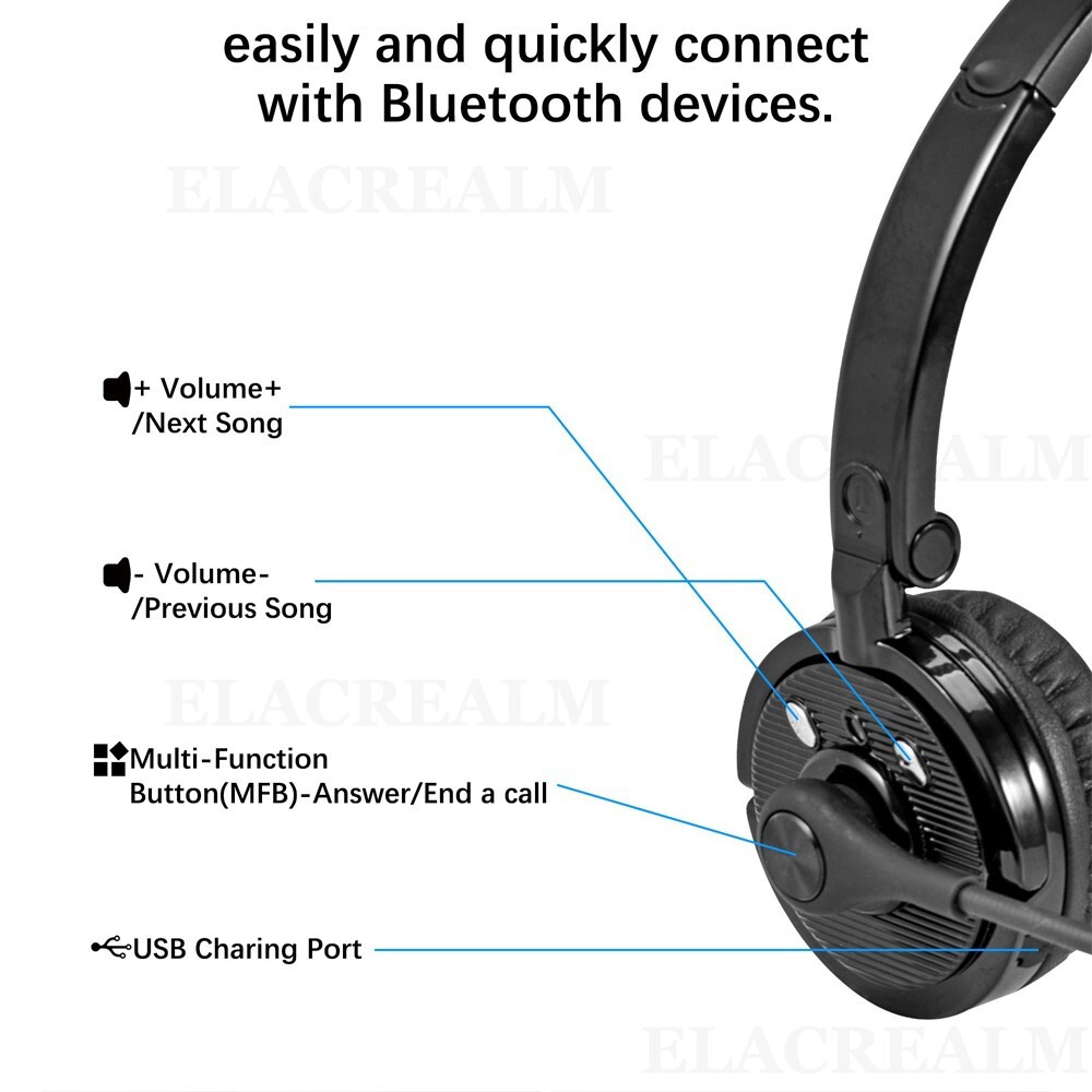 Bluetooth Headset with Microphone Wireless Headphones for iPhone Trucker Driver