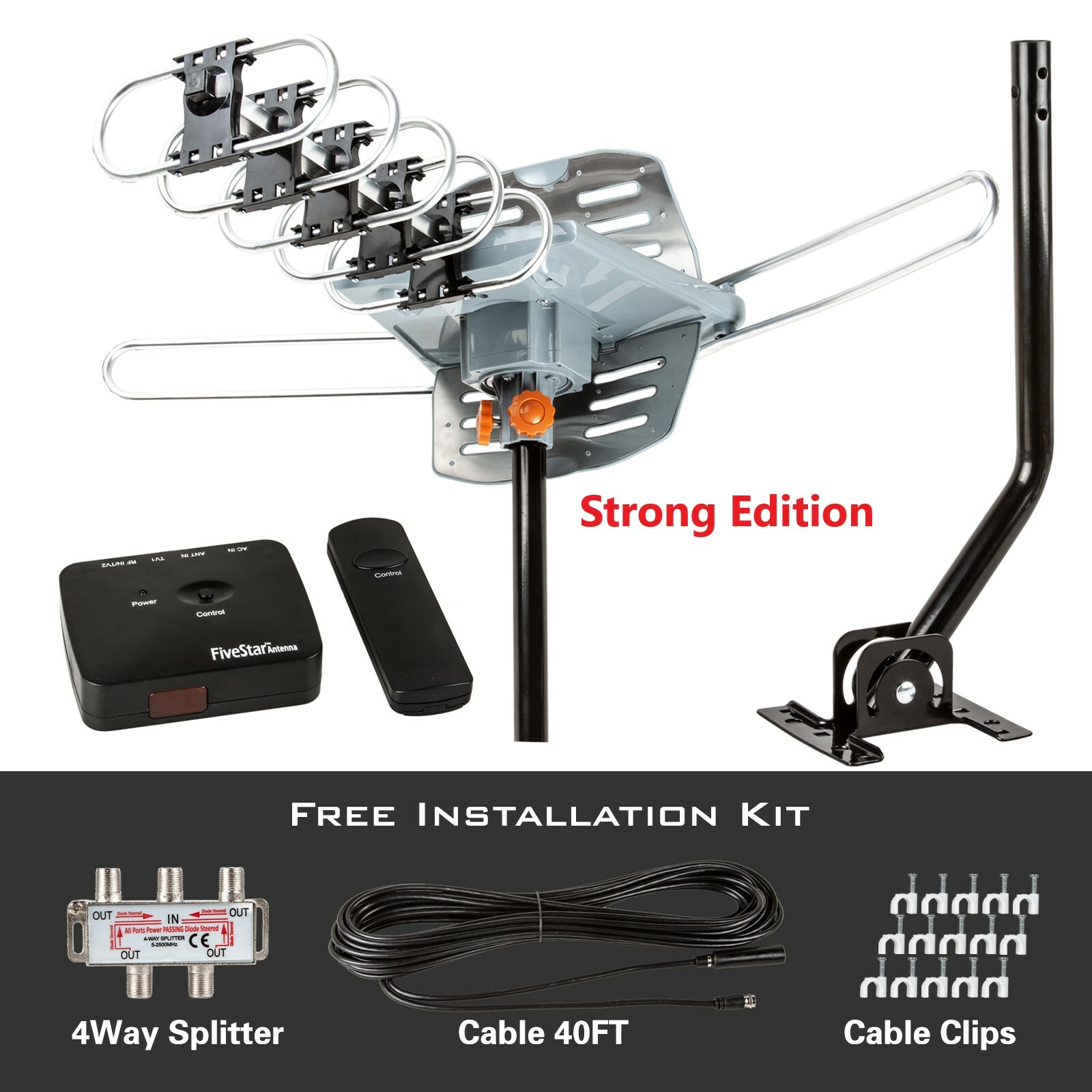 Outdoor Antenna 150 Mile 360 Degree Rotation OTA Amplified HDTV Antenna for 2TVs