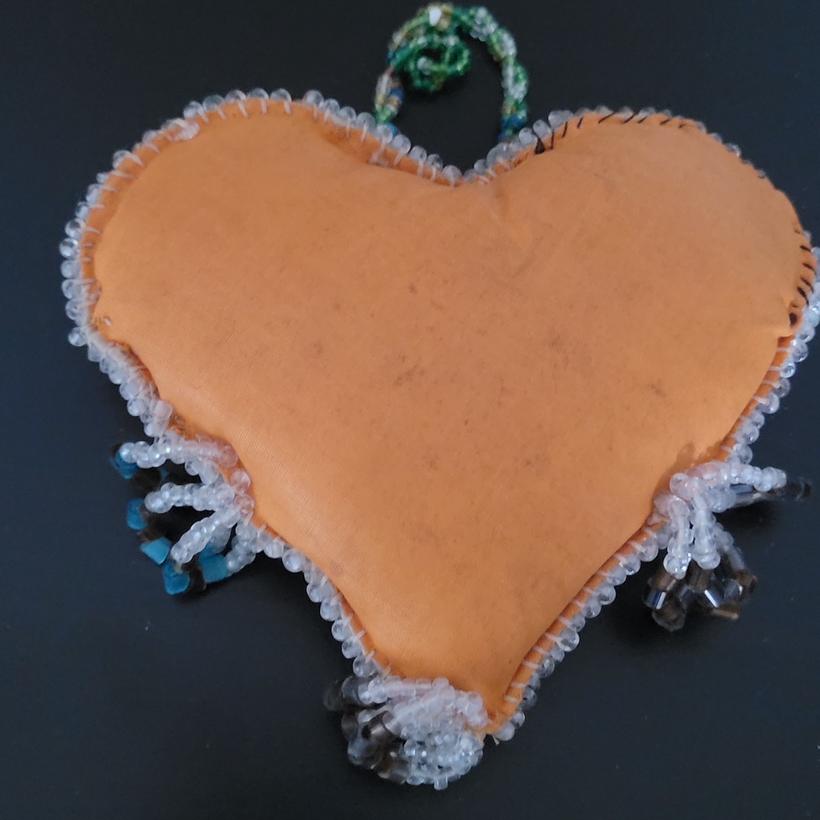 Antique 1903 Native American Beaded Heart Shaped Pillow Iroquis 5.5" x 5"