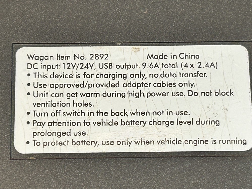 WAGAN TECH USB-A CHARGER DEVICE NO 2892