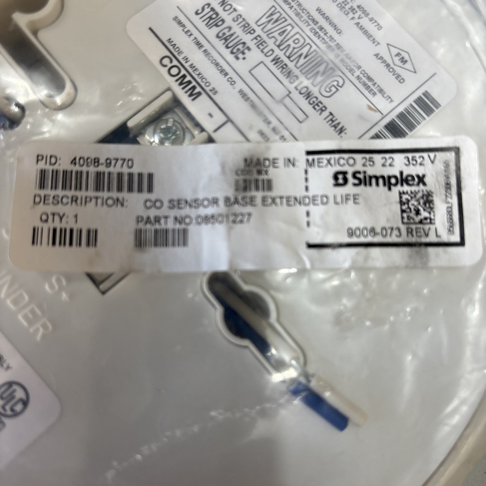 NEW SIMPLEX 4098-9770 CO SENSOR BASE (Brand New)