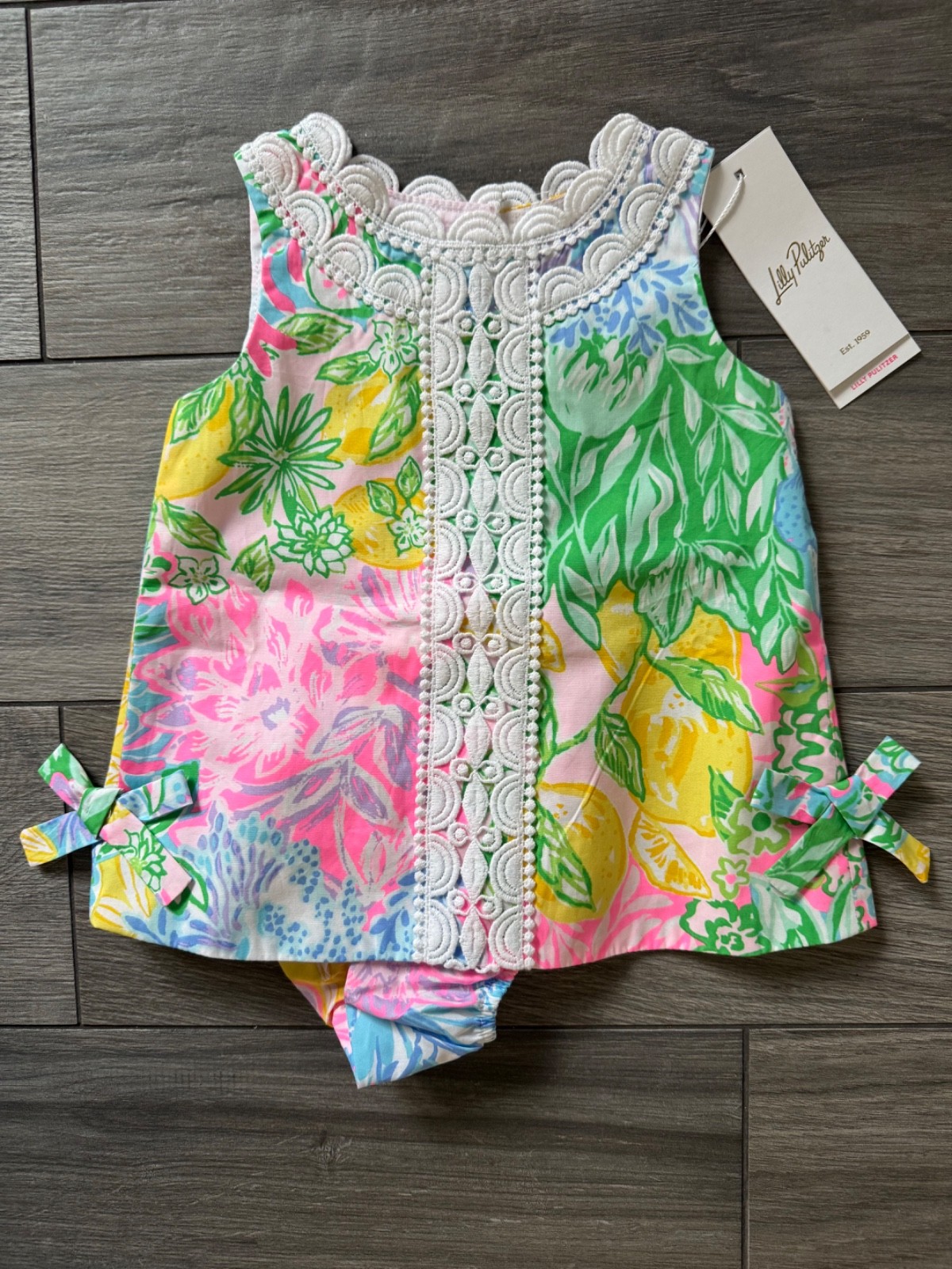 LILLY PULITZER BABY LILLY SHIFT DRESS WITH BLOOMERS, MULTI, PATCH, NWT, 3-6 MOS