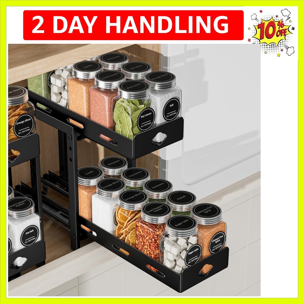 Pull Out Spice Rack Organizer, 2-Tier Vertical Spice Rack, Height Adjustable ...