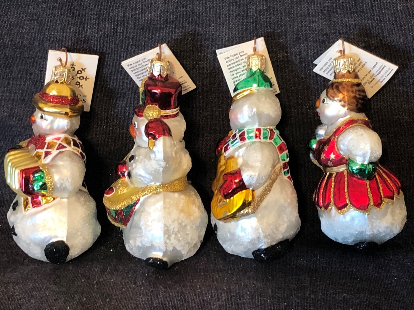 NEW Slavic Treasures Glass Snowman Band Set of 4 Christmas Ornaments 4" LAST SET