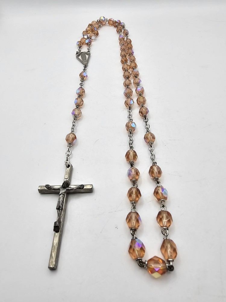Vintage Rosary Soft Peach Glass Beads Chatholic