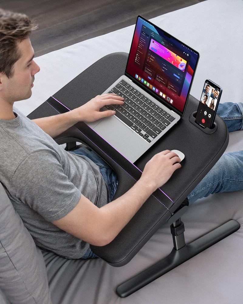 Laptop Lap Desk for Bed & Couch, Adjustable Height & Angle Bed Desk with Soft...