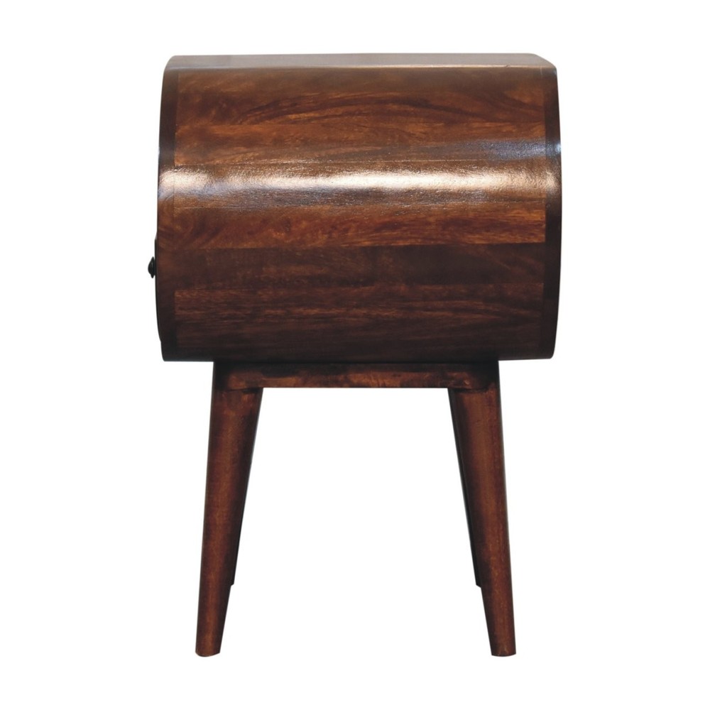 Solid Wood Large Circular Bedside, 1-Drawer, 1 Open Slot, Chestnut, Brown