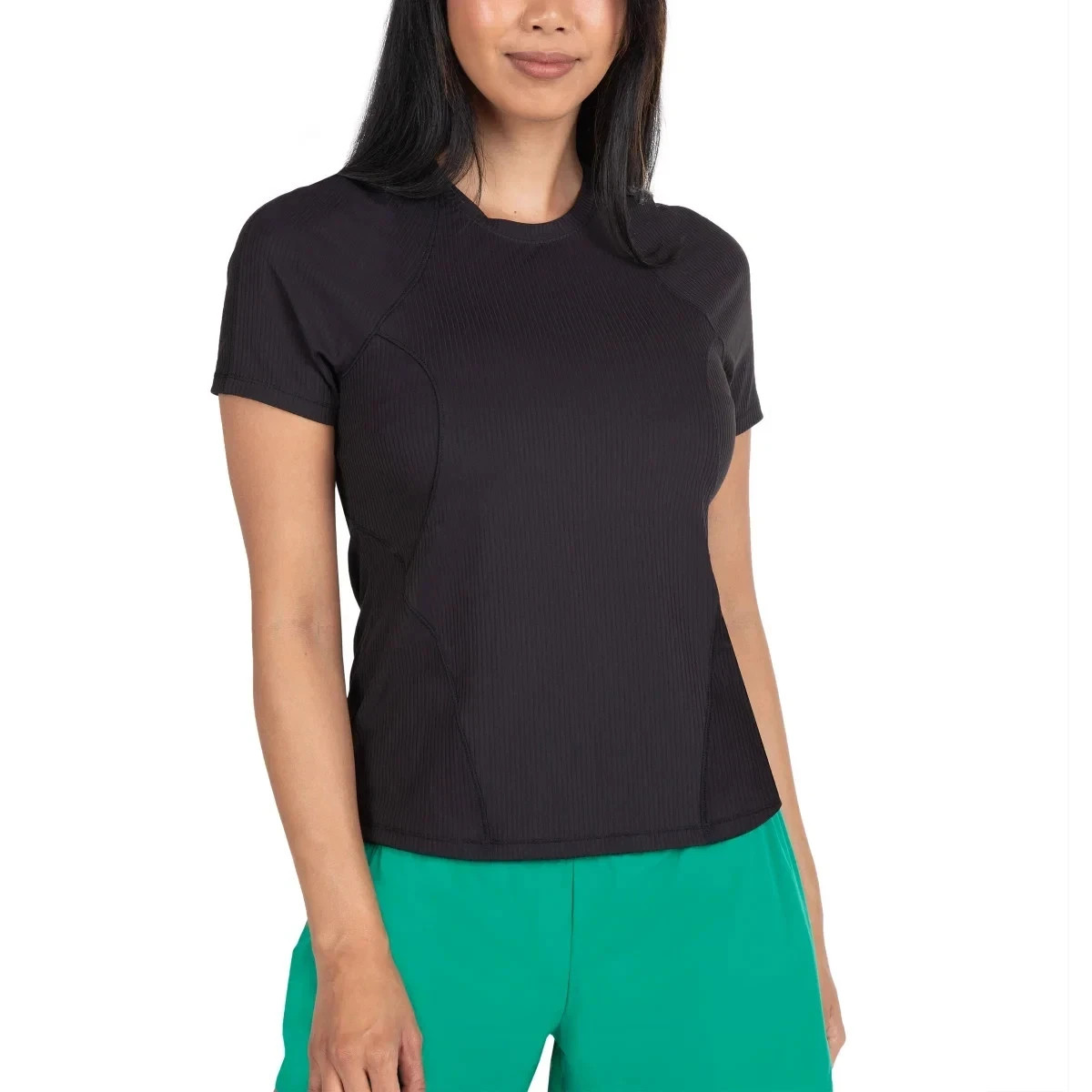 Spyder Women's Active Ribbed Short Sleeve Tee, Black, Size L