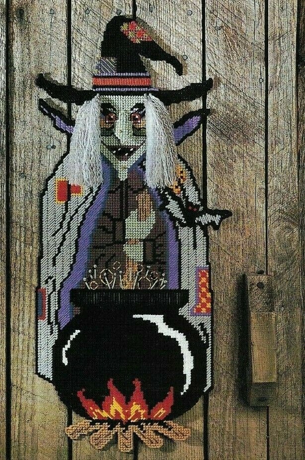 WITCH'S WELCOME 26" HALLOWEEN PLASTIC CANVAS PATTERN INSTRUCTIONS