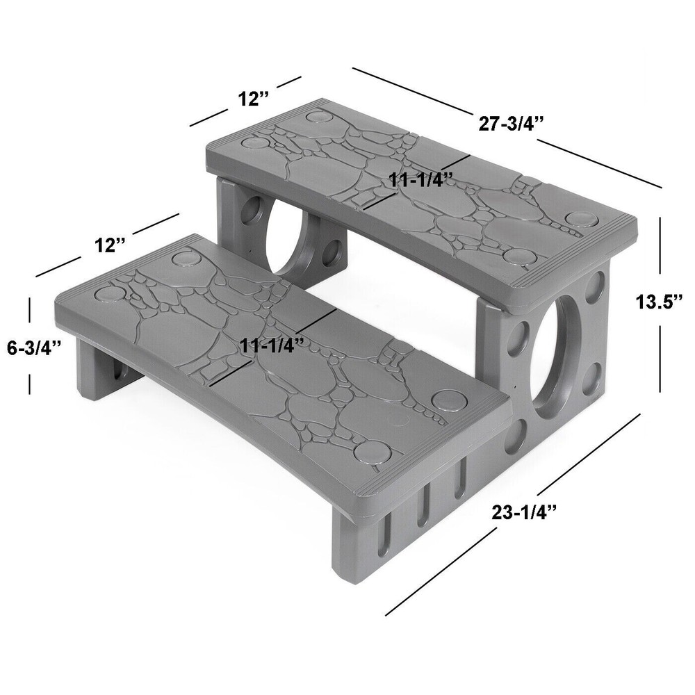 2-Step Spa Hot Tub Deck Steps Entry Exit Gray Designed for Straight or Curved