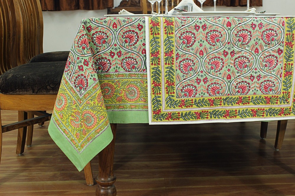 Block Printed Tablecloth, Boho Cotton Table Cover, Dinning & Kitchen Tablecloths
