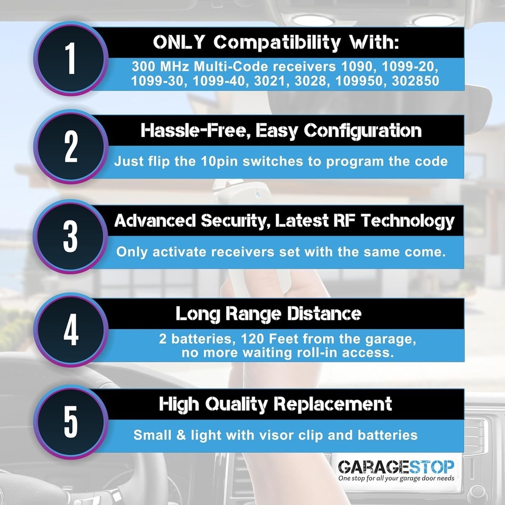 Multi-Code Garage Door Remote Set - 3 Convenient Remotes with Batteries