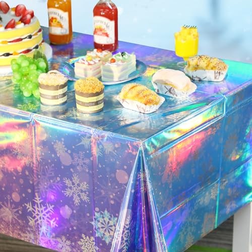 Pack Iridescent Winter Snowflake Plastic Tablecloth Decorations, Holographic 3