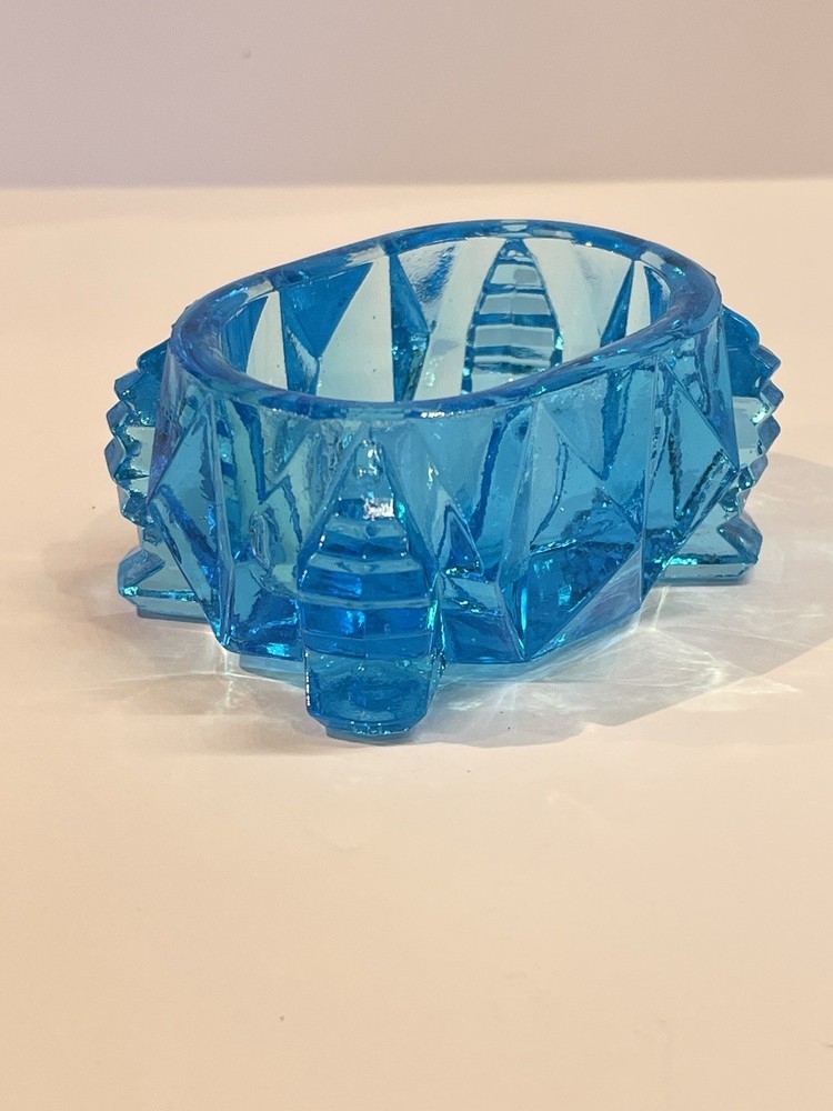 Blue Glass Footed Master Salt Cellar Diamond Pattern 3x2x1.5
