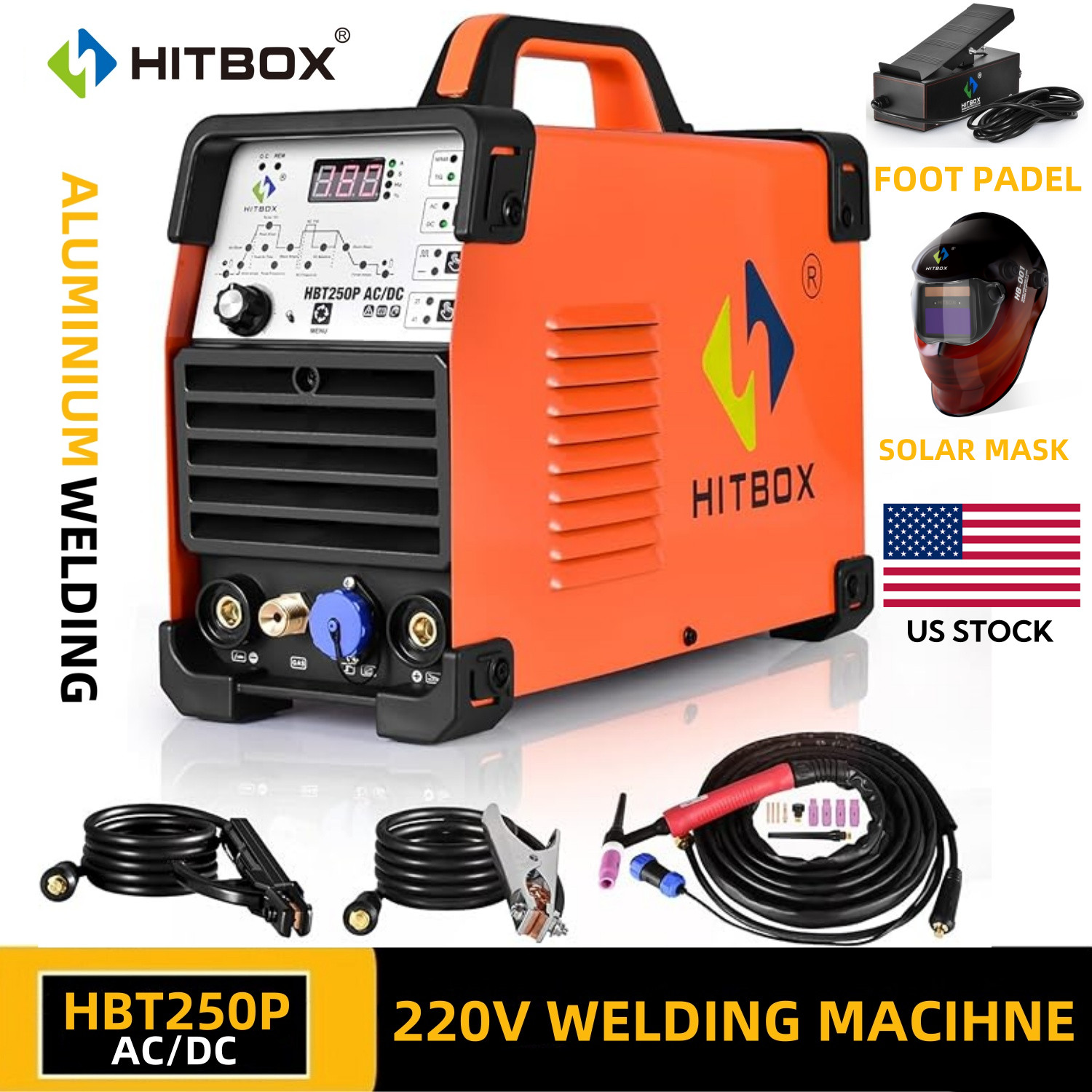 200A Alu TIG Welder+Foot Pedal 220V AC/DC Pulse W/HF MMA/Stick IGBT Tig Welding
