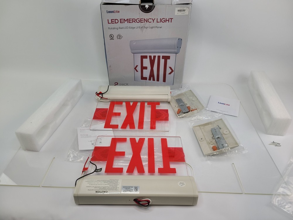 LEONLITE Red LED Edge Lit Exit Signs UL 924, Emergency Exit Lights - 2 Pack