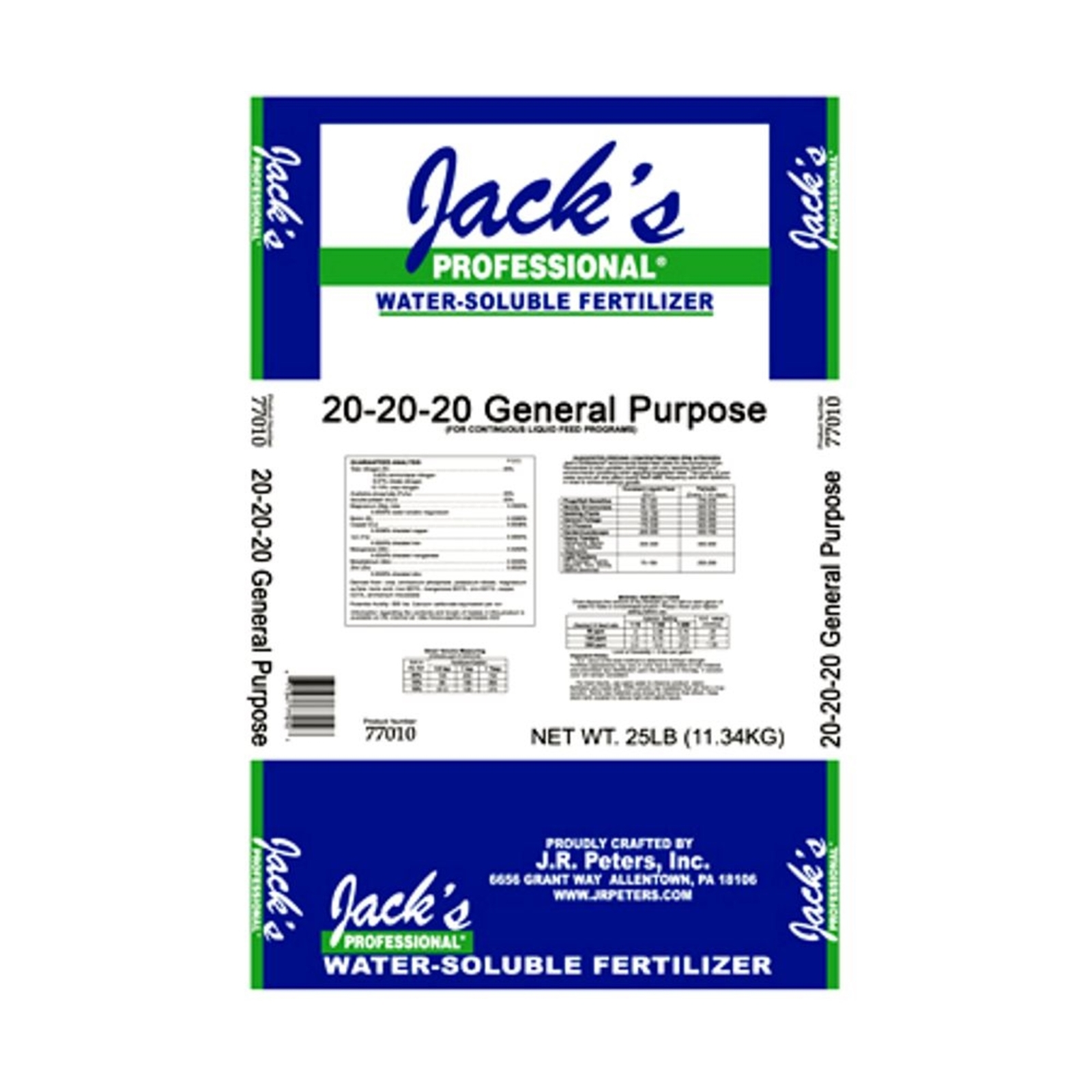 Jack's Professional 20-20-20 General Purpose Water-Soluble Fertilizer, 25lbs