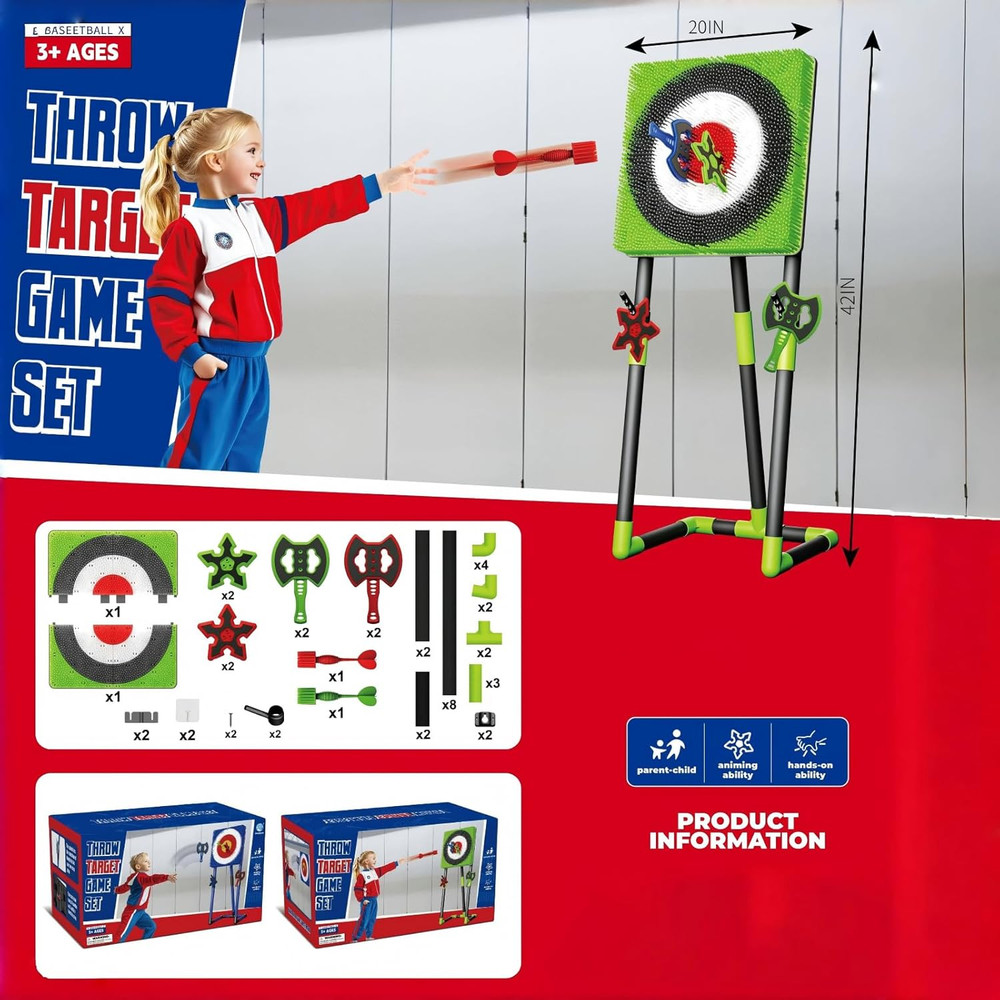 Axe Throwing Game for Backyard - 2-In-1 Axe Throwing Target Set with 4 Throwing