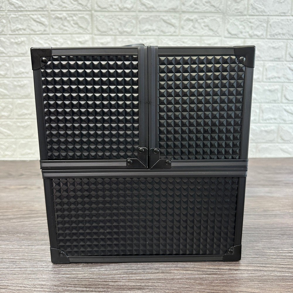 Large Makeup Train Case Cosmetics Organizer Portable Extendable Tray Matte Black