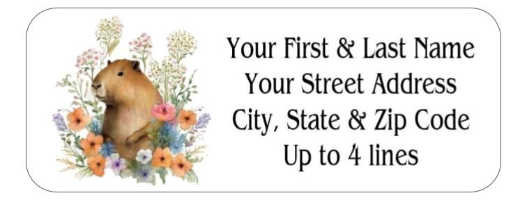 150 Cute Capybara Flowers Mailing Return Address Labels Personalized