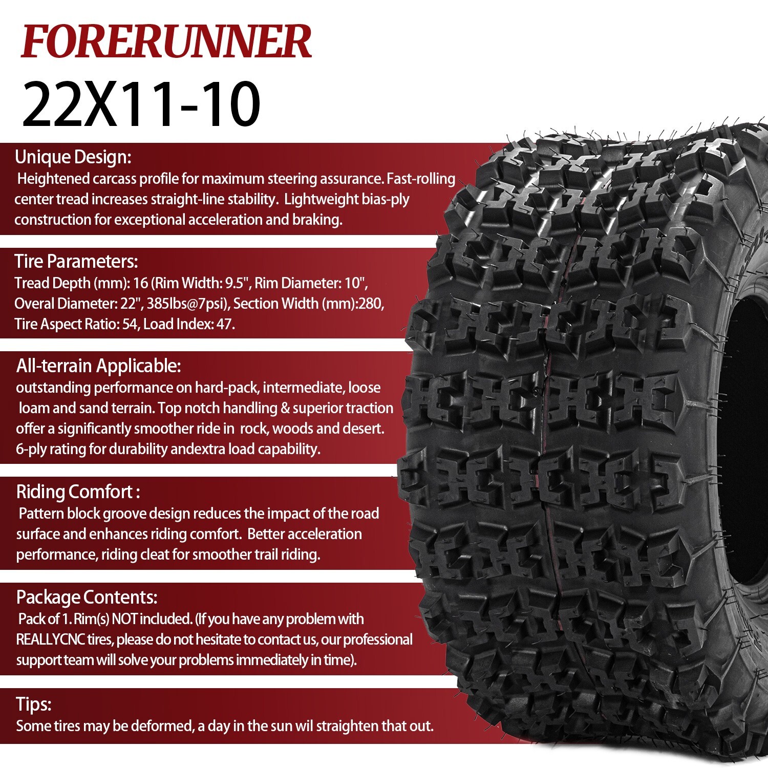 Set 2 Rear 22x11-10 ATV Tires 6PR 22x11x10 UTV All Terrain 22 11 10 Tubeless 22"