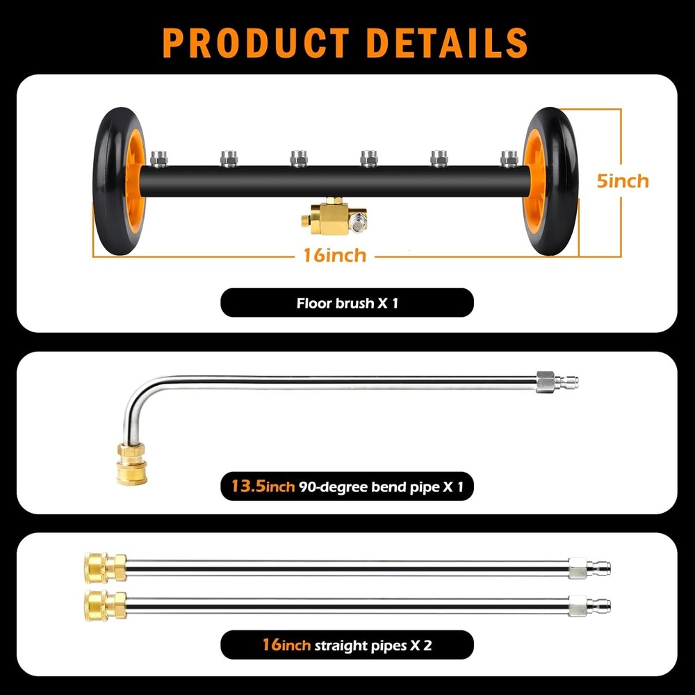 Undercarriage Pressure Washer Attachment, Siebwin 16" Dual-Function Water Broom