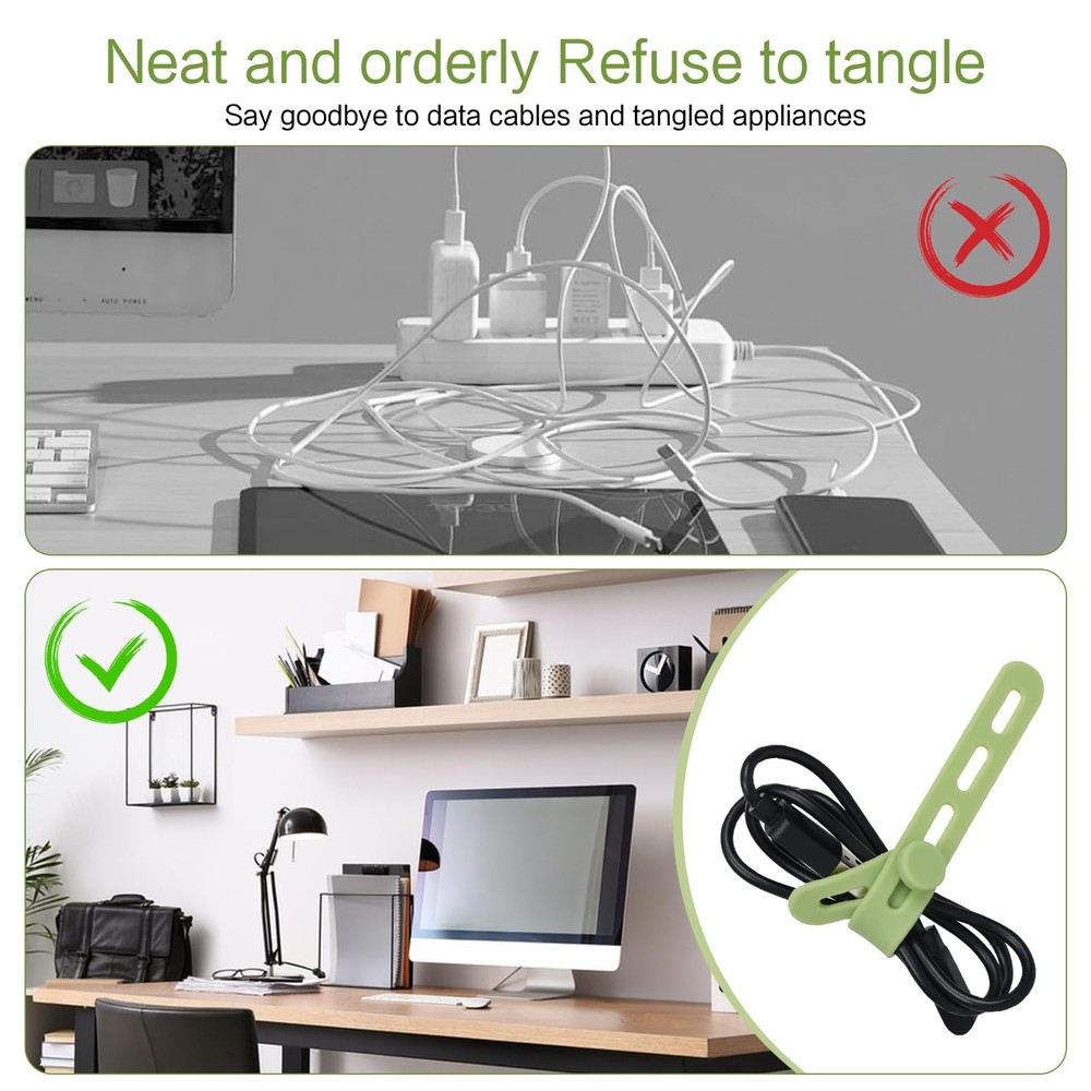 Donruby 24Pcs Silicone Cable Ties - Reusable & Black/White/Pink/Green