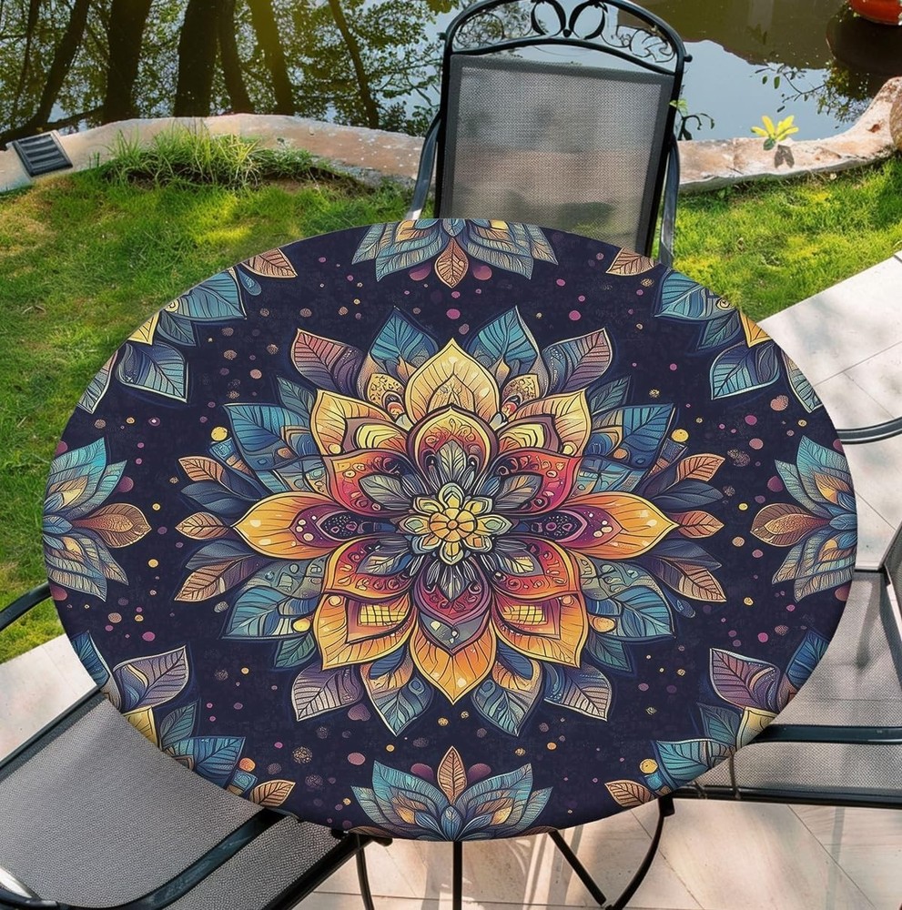Round Tablecloth Stretch Round Fitted Tablecloth with 48" (Round) A-boho-1