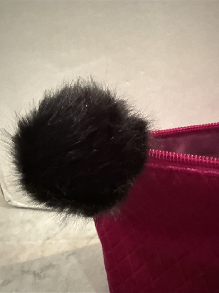 Fuchsia Pink Cosmetic Bag With Black Pom Pom Pull
