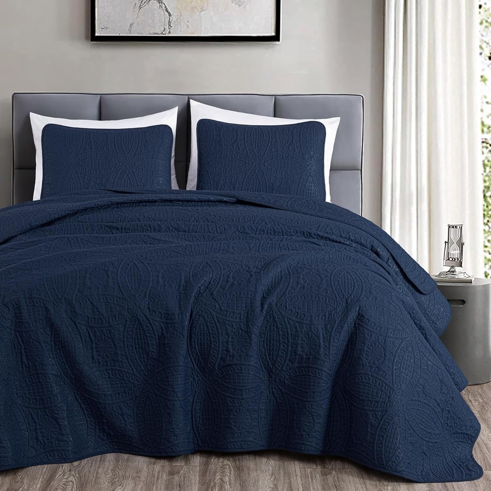 3-Pc Oversized Bedspread Coverlet Set Queen Bedding 100% Microfiber Polyester