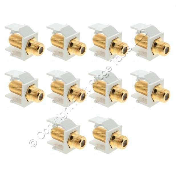10 Leviton White Quickport Gold Coaxial Cable Connector Jacks 40831-W