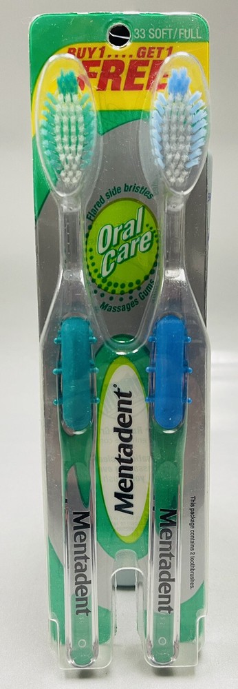 2 mentadent #33 soft/full toothbrushes scuff packaging