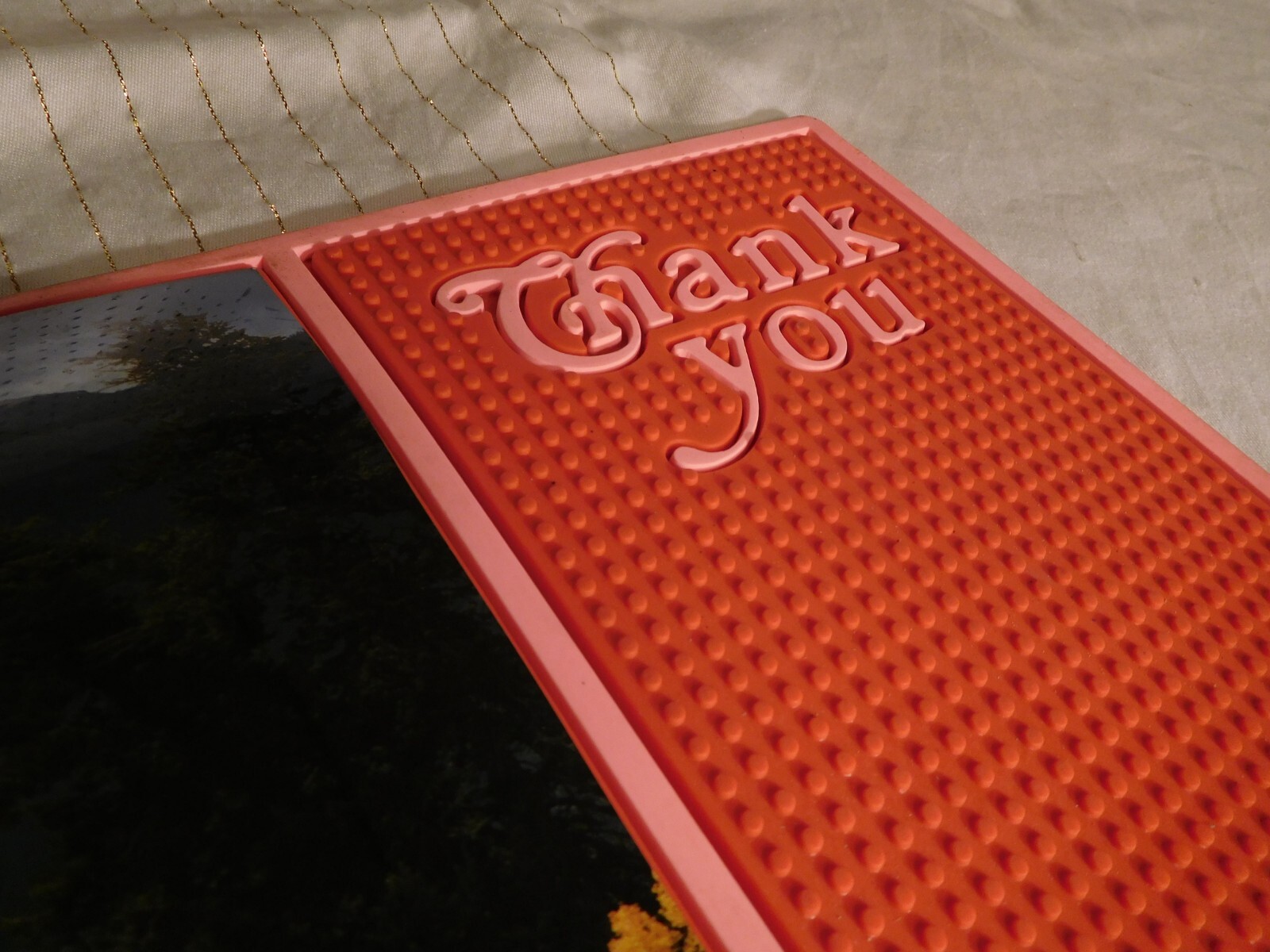 Red/Pink Vintage Miller "Taste the High Country" Rubber Bar Mat ~ THANK YOU