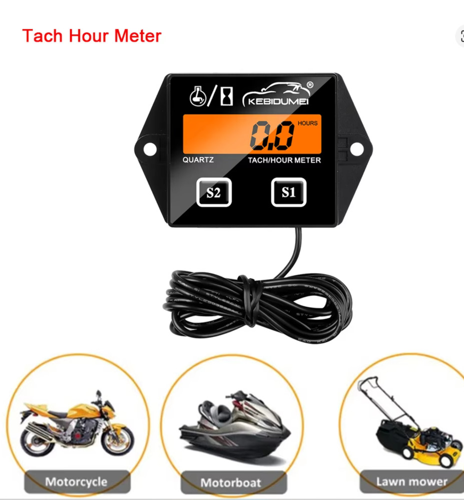 LCD Digital Engine Tach Hour Meter Tachometer Inductive Gauge
