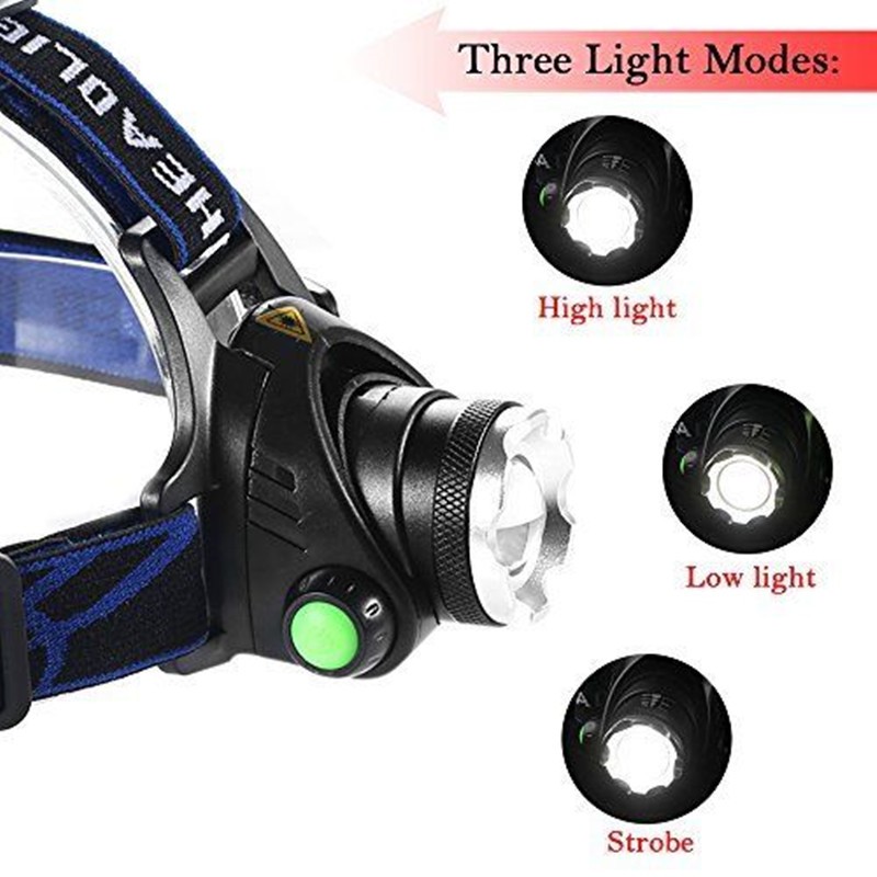 Super Bright LED Headlamp Rechargeable Headlight Zoom Head Torch Flashlight US