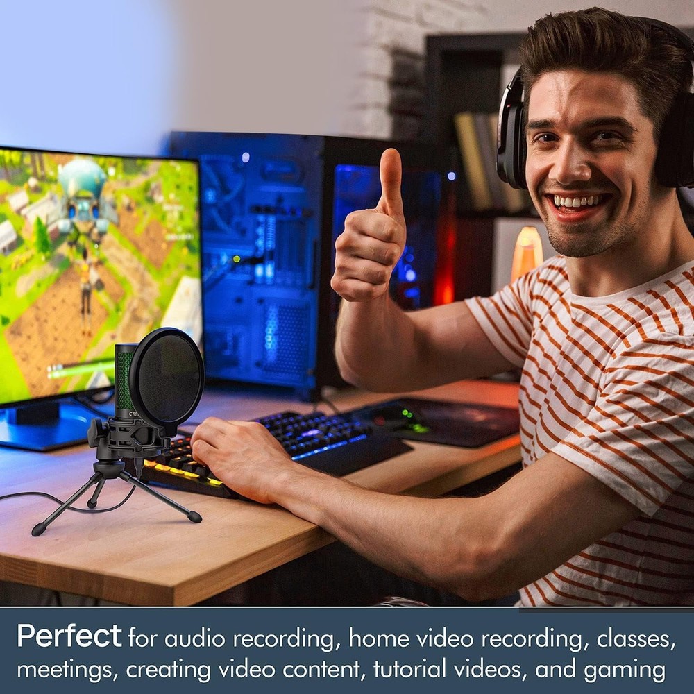 USB Desktop Microphone w/ Pop Filter & Mute LED for PC/Mac US