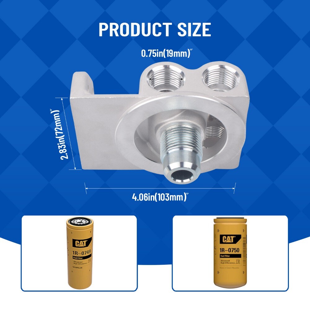 4770 / WIX 24770 Diesel Fuel Filter Remote Mount Base For CAT 1R-0749 1R-0750