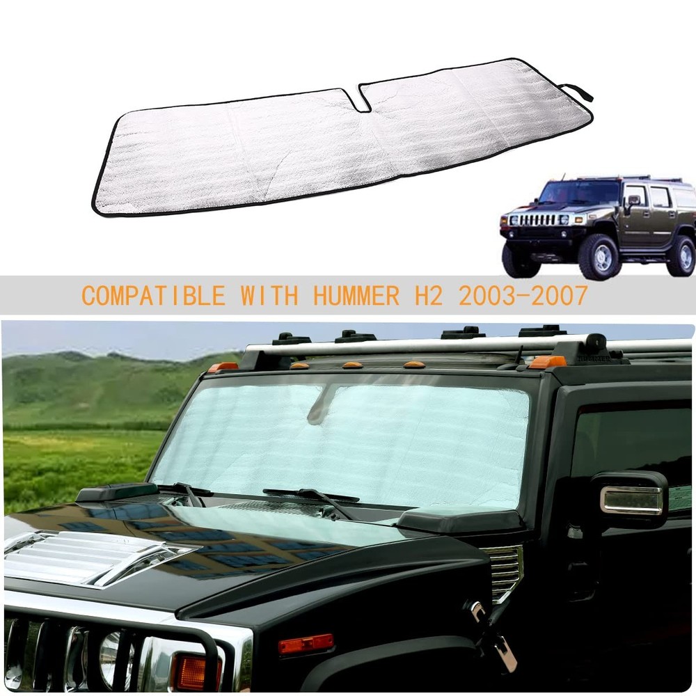 Windshield Sunshade Foldable Reflective Sun Visor Fit for H2, Silver,Black